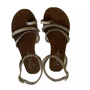 Jessica Simpson Silver Flat Multi Strap Sandals 10